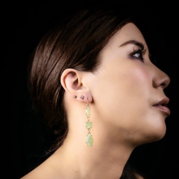 Dangling Green Opal and Gold Earrings - Picture 6 of 6